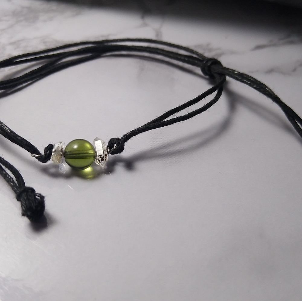 Herkimer diamond & Moldavite Bead Cord Bracelet
